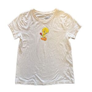Looney Tunes cream Medium T shirt Crew Neck Tweety Bird & rose cartoon